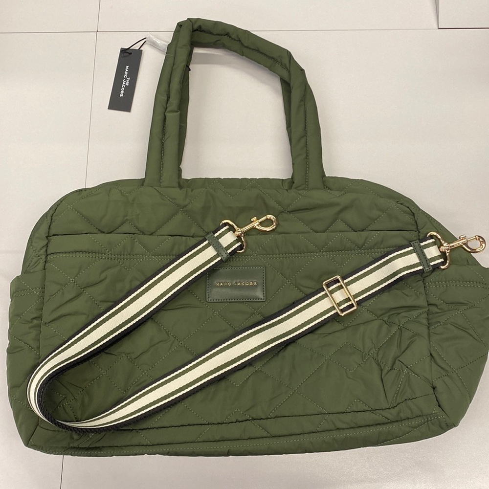Marc Jacobs Large Weekender Duffle Bag Dark Green Quilted Technical Fabric NWT